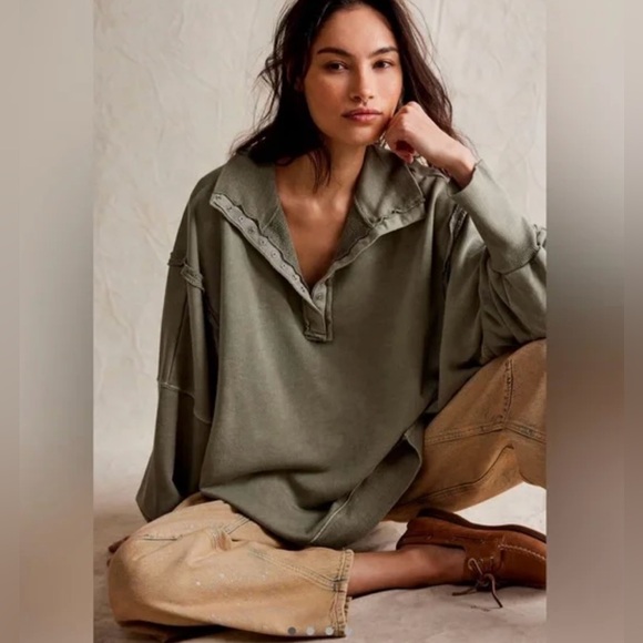 NWT Free People Camden Henley Sweatshirt - Picture 2 of 15